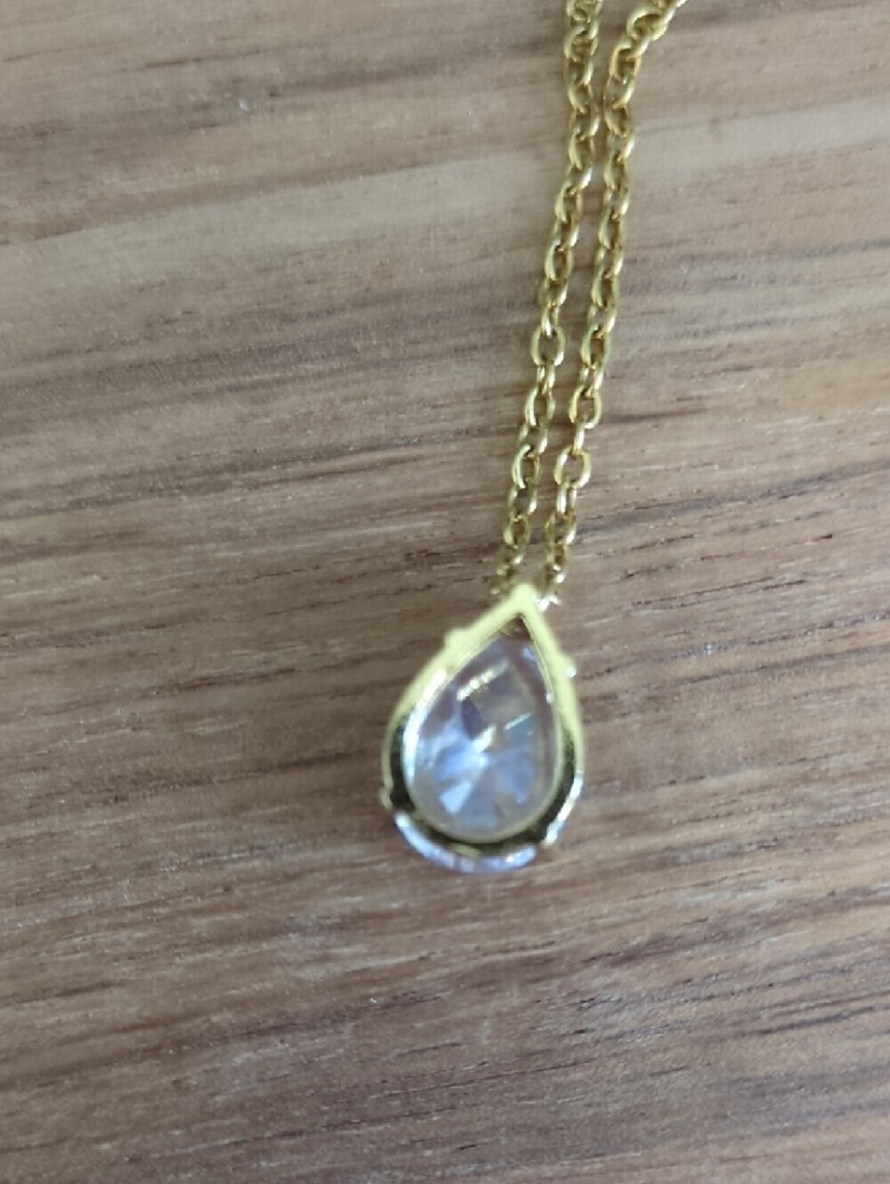 Gold Teardrop CZ Pendant Necklace - Elegant Clear Stone - Picture 3 of 4